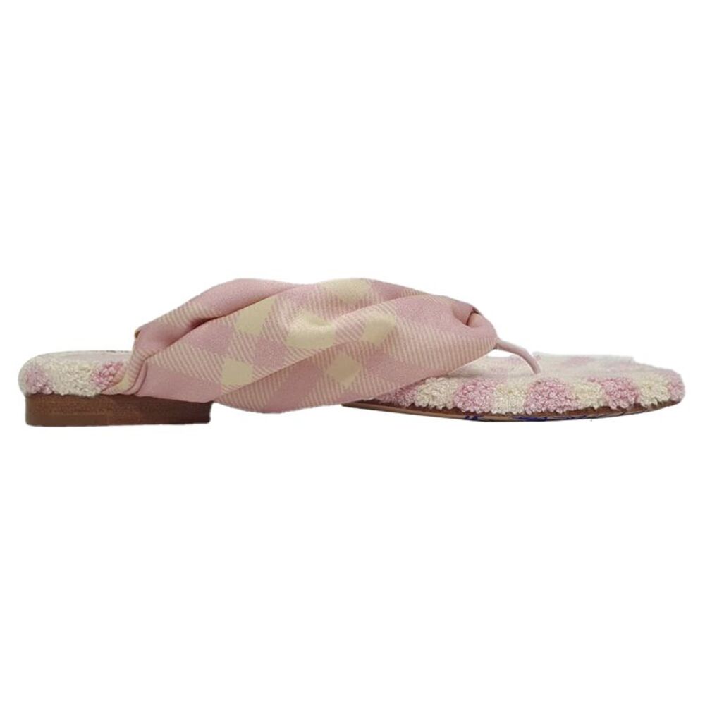 Burberry Check Printed Open-Toe Flat Sandals in Pink Cotton